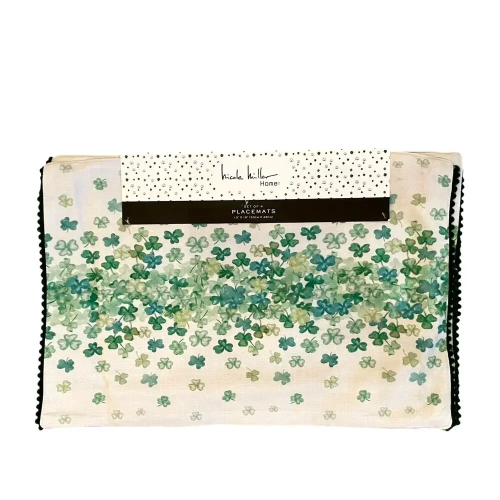 Nicole Miller St.Patrick's Day Shamrock Placemats 13x19 Set of 4 New
